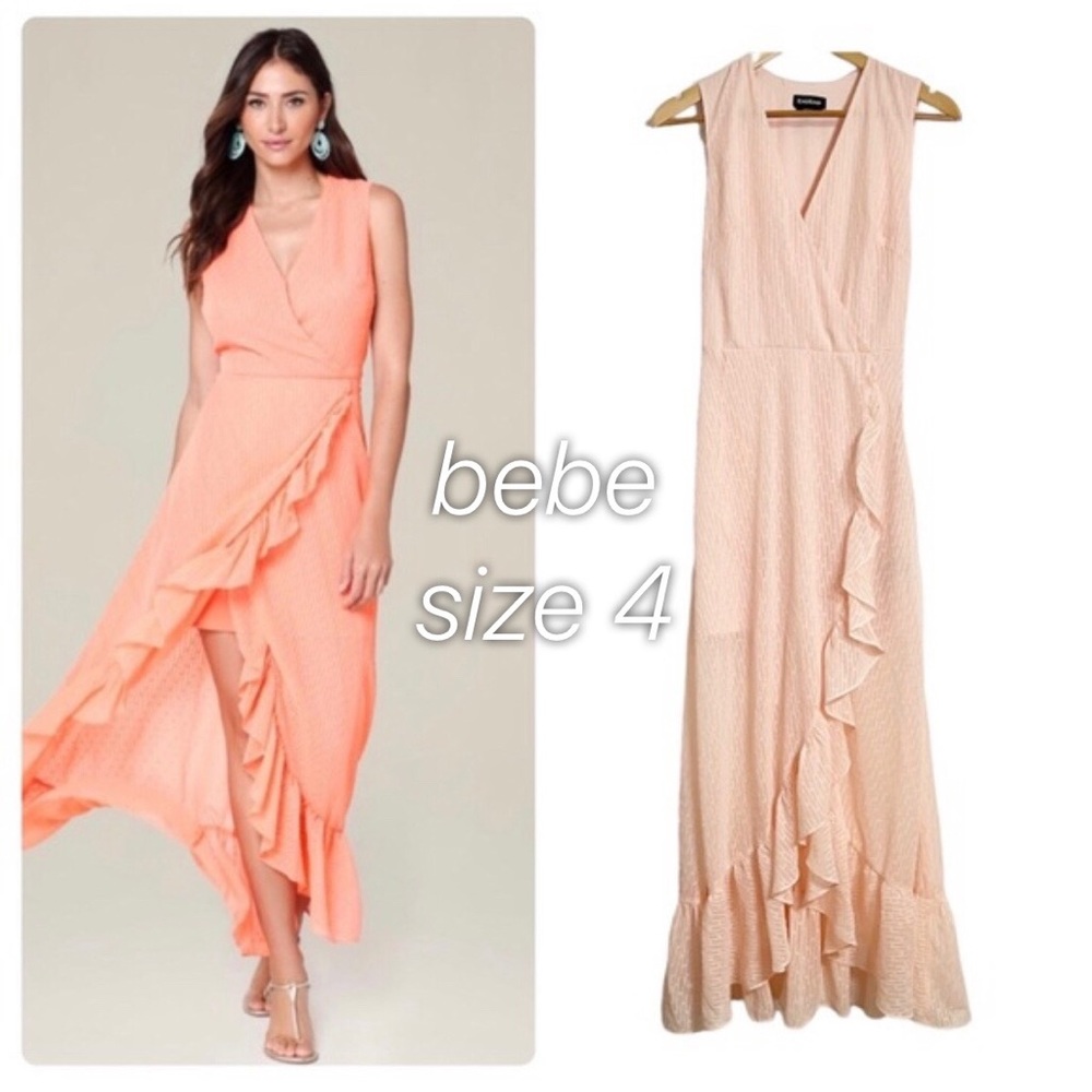 Bebe Faux Wrap Ruffled Front Dress SIZE 4